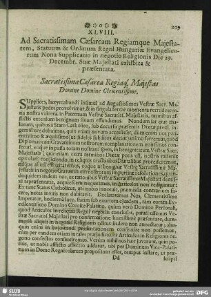 XLVIII. Nona Supplicatio Evangelicorum in negotio Religionis. 29. Dec. 1681