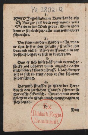 ZV Jngolstadt im Bayerlandt/ ein || Burger saß doch vngenant/