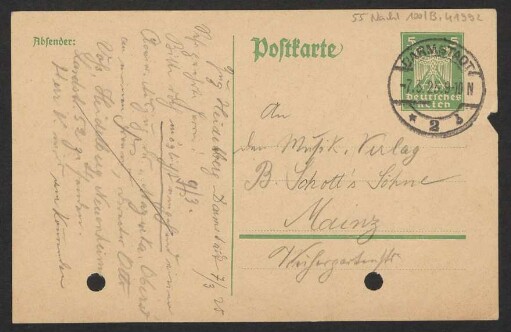 Brief an B. Schott's Söhne : 07.03.1925