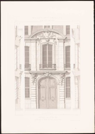 Hôtel, Rue St. André-des-Arts, Paris: Ansicht, Fassadenschnitt vertikal (aus: Motifs historiques d´architecture et de sculpture d´ornement, hrsg.v. César Daly, Bd.2, 1870)