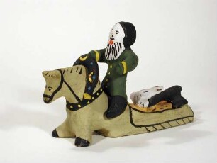 Figurengruppe, heimkehrender Jäger mit erlegtem Hasen auf dem Pferdeschlitten