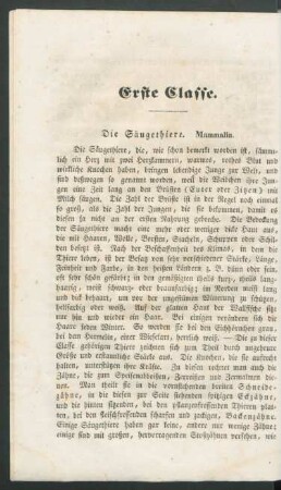 Erste Classe. Die Säugethiere. Mammalia.