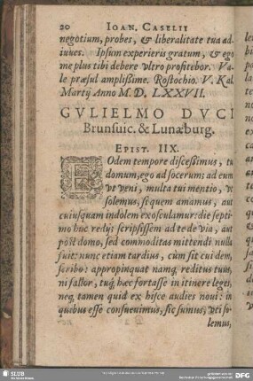 Gulielmo Duci Brunsvic. & Lunaeburg. Epist. IIX.