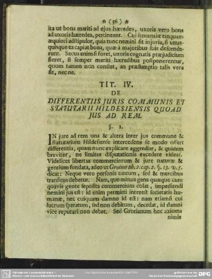 Tit. IV. De Differentis Iuris Communis Et Statutarii Hildesiensis Quoad Ius Ad Rem