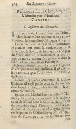 Reflexions sur la chronologie Chinoise par Monsieur Cassini