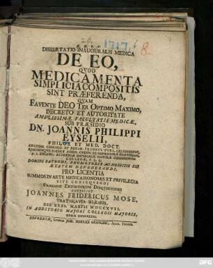 Dissertatio Inauguralis Medica De Eo, Qvod Medicamenta Simplicia Compositis Sint Praeferenda