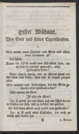 Erster Abschnitt. Von Gott und seinen Eigenschaften