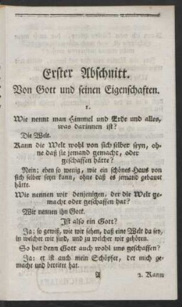 Erster Abschnitt. Von Gott und seinen Eigenschaften