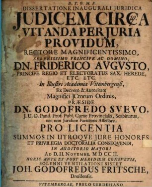Diss. inaug. iur. iudicem circa vitanda periuria providum sistens