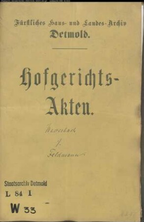 Wasserbach, Rat und Amtmanns Witwe zu Brake gegen Henrich Feldmann, Krüger zu Wellentrup - Schuldforderung
