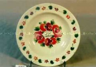 Teller, Blumendekor und Aufschrift "Dir allein"