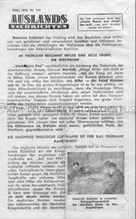 Sowjetisches Nachrichtenblatt für die Wehrmacht mit internationalen Pressemeldungen zur Kriegslage