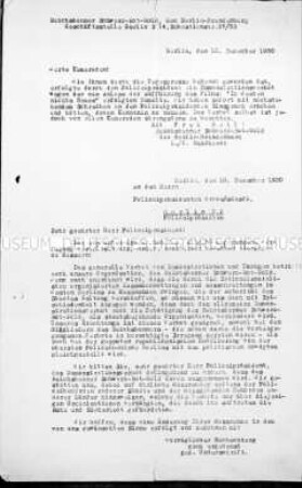 Abschrift eines Briefes des Reichsbanners Schwarz-Rot-Gold an den Polizeipräsidenten von Berlin Grczesinski