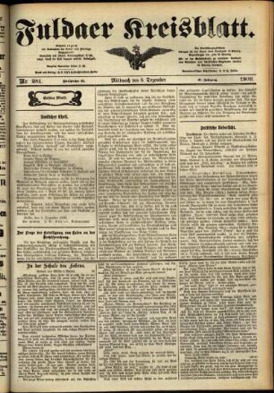 Erste Ausgabe vom Mittwoch, den 08. Dezember 1909.