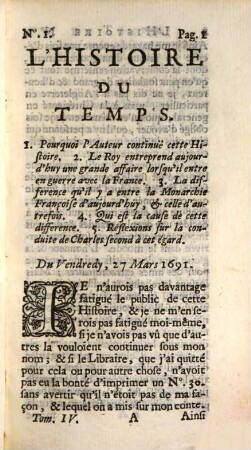 Histoire Du Temps, Ou Relation De ce qui s'est passé de memorable en Europe, & principalement en Angleterre, depuis les regnes de Charles II. & de Jaques II. : Avec des Réflexions de Politique sur ces Evenemens. 4