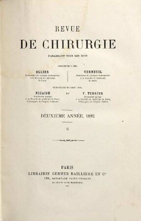 Revue de chirurgie. 2,a. 1882