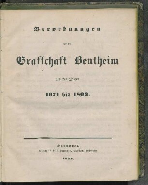 Verordnungen für die Grafschaft Bentheim aus den Jahren 1671 bis 1803