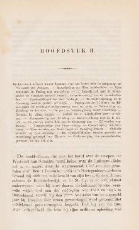 Hoofdstuk II. De Luitenant-Kolonel Raaff bestemd voor het bevel over de krijgsmagtter Westkust van Sumatra ...