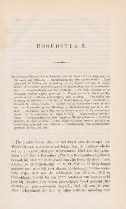 Hoofdstuk II. De Luitenant-Kolonel Raaff bestemd voor het bevel over de krijgsmagtter Westkust van Sumatra ...