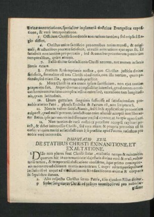 Disputatio XXII. De Statibus Christi Exinanitione, et Exaltatione.