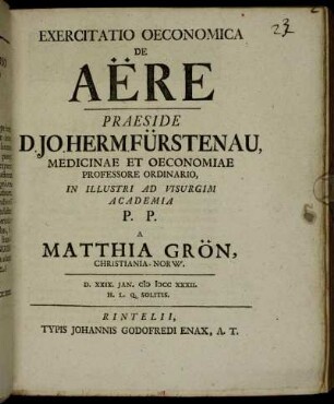 Exercitatio Oeconomica De Aëre