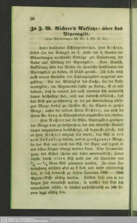 Zu F. W. Richter´s Aufsatze: über das Viperngift : (diese Abhandlung III. Bd. I. Hft. S. 32)