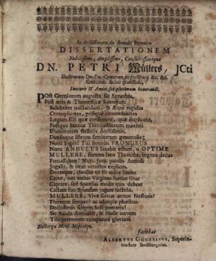 Petri Mülleri ... Dissertationes tres: I. de annulo pronubo, vulgo vom Jaworts- oder Trau-Ring; II. de modo ac usu computationis graduum; III. de osculo sancto iunctim editae