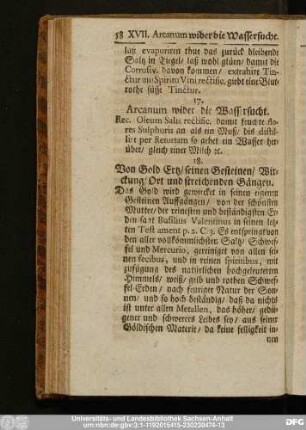 18. Von Gold Ertz, seinen Gesteinen, Wirckung, Ort und streichenden Gängen.