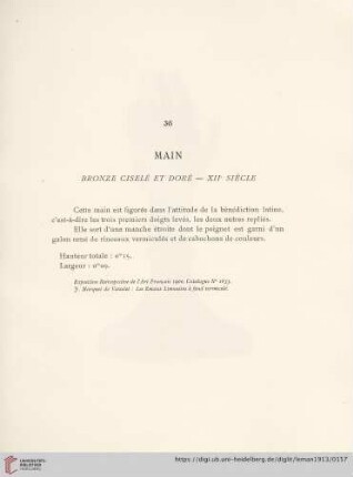 Main (Bronze ciselè et doré XIIe siècle)