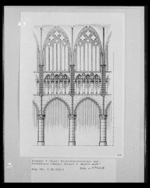 Brüssel, Sint-Michielskathedraal (Cathédrale Saint-Michiel), Aufriss zweier Joche im Mittelschiff