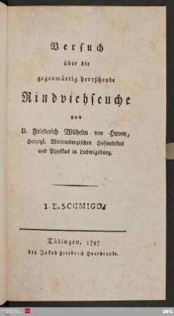 Versuch über die gegenwärtig herrschende Rindviehseuche
