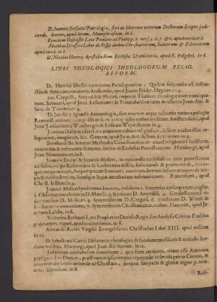 Libri Theologici Theologorum Relig. Reform.