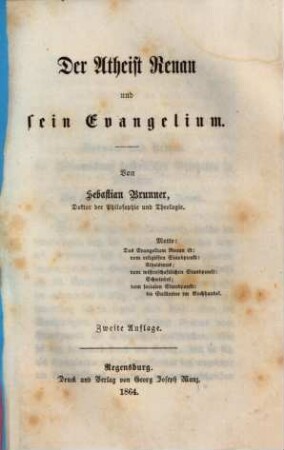 Der Atheist Renan und sein Evangelium