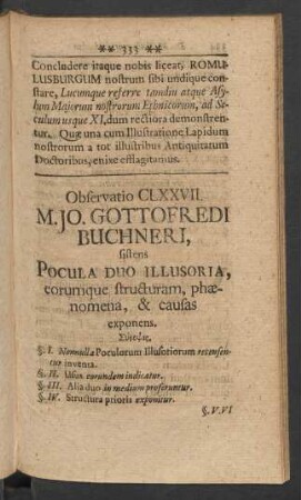 Observatio CLXXVII. M. Jo. Gottofredi Buchneri, sistens Pocula Duo Illusoria, eorumque structuram, phaenomena, & Causas exponens