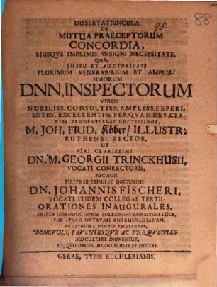 Dissertatiuncula de mutua praeceptorum concordia, eiusque inprimis insigni necessitate