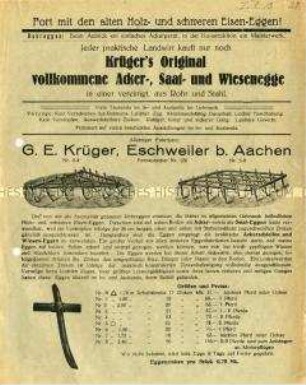 Krüger's Original vollkommene Acker-, Saat- und Wiesenegge / Mehrteilige Zickzackegge