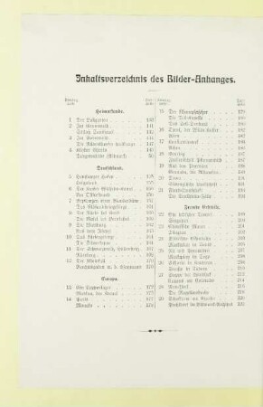 Inhaltsverzeichnis des Bilder-Anhanges