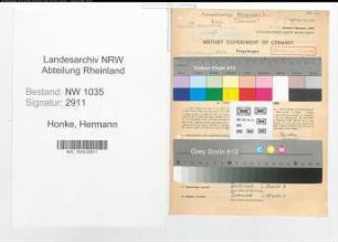 Entnazifizierung Hermann Honke , geb. 03.01.1894 (Magazinverwalter)