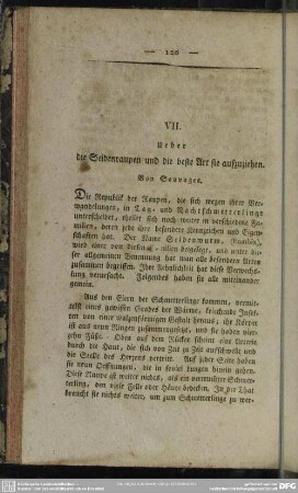 VII. Ueber die Seidenraupen und die beste Art sie aufzuziehen. Von Sauvages