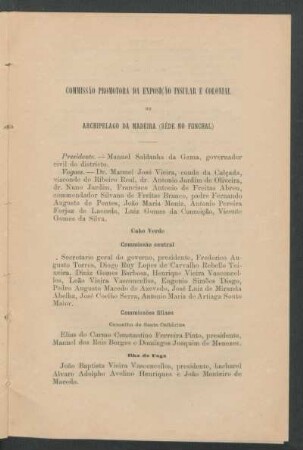 Commissão promotora da exposição insular e colonial no Archipelago da Madeira (séde no Funchal)