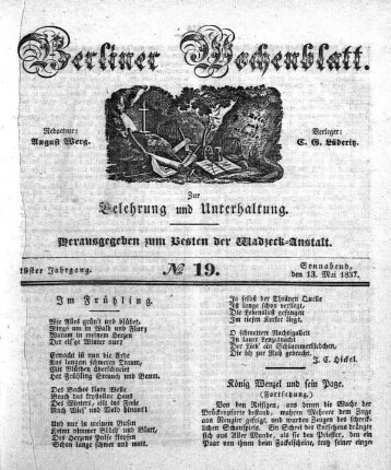 No. 19, Sonnabend, den 13. Mai 1837.