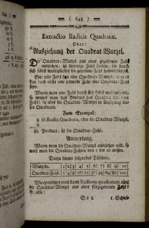 Extractio Radicis Quadratæ. Oder Ausziehung der Quadrat-Wurzel