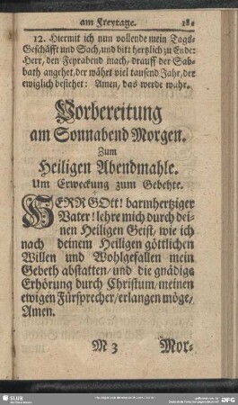 Morgen-Andacht am Sonnabend