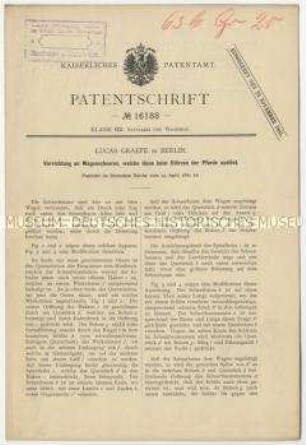 Patentschrift einer Vorrichtung an Wagenscheren, Patent-Nr. 16188