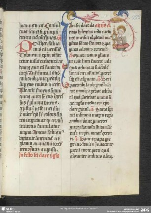 222r: Akanthusranken-Initiale mit Heiliger Klara (Halbfigur)