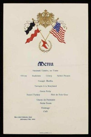 Speisekarte des New York Athletic Club