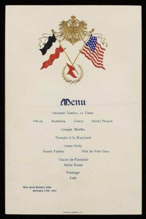 Speisekarte des New York Athletic Club