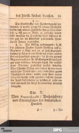 Cap. X. Von Prætensionen / Ansprüchen / und Streitigkeiten des Anhaltischen Haußes