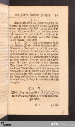 Cap. X. Von Prætensionen / Ansprüchen / und Streitigkeiten des Anhaltischen Haußes