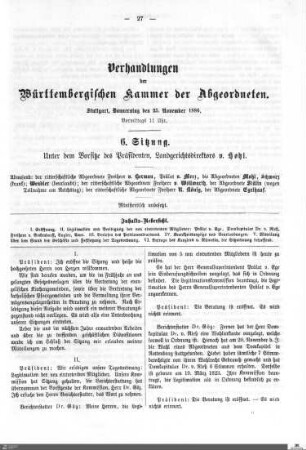 6. Sitzung, Stuttgart, 25.11.1886